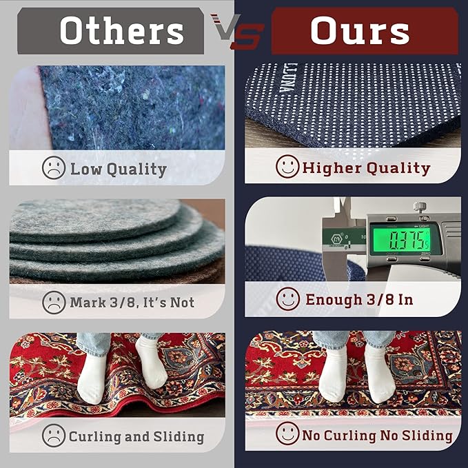 DELLUNA Non-Slip Area Rug Pad 9'x12', 3/8" Thick Double Side Rubber + Felt - Image 2