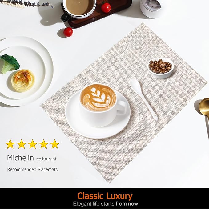 Beige Vinyl Placemats Set of 6, Heat Resistant Table Placemats | 18x12 inch - Image 2