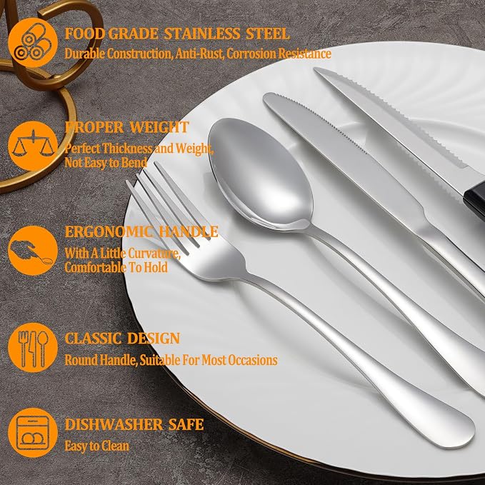 48 Pcs Silverware Set with Steak Knives - Image 3