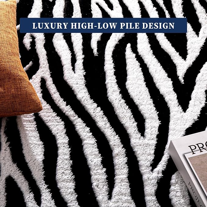 YIHOUSE 8x10 Ft Zebra Area Rugs, Abstract Modern Washable Black and White - Image 4