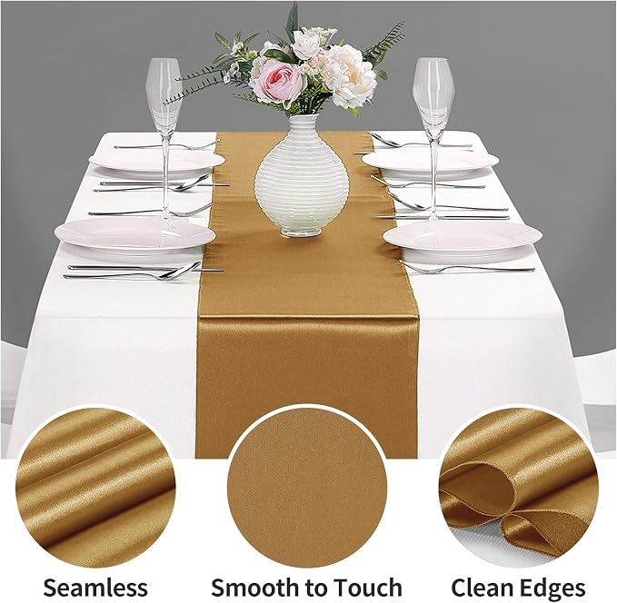 5-Pack Satin Table Runner Old Gold 12 x 108 inches Long, Table Runners - Image 3