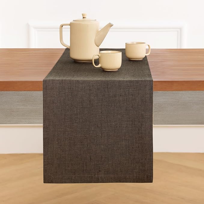 Solino Home 100% Pure Linen Table Runner Brown Woven, Athena 14 x 72 in | Table - Image 2