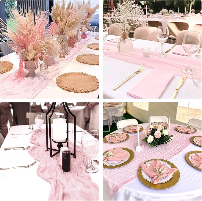 10 Pack Light Pink Cheesecloth Table Runner 6FT Boho Gauze Fabric Table Runner - Image 7
