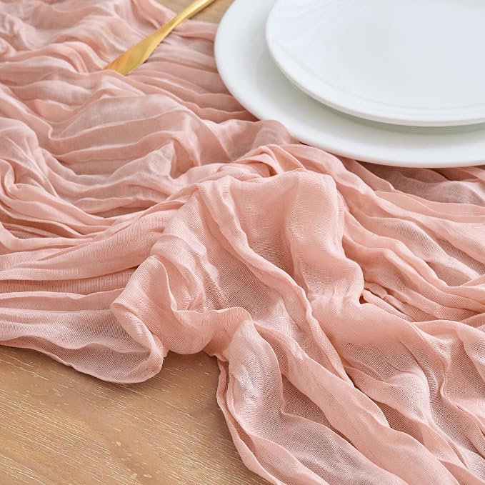 Asee'm 4pcs Cheesecloth Table Runner 120 Inches Dusty Pink Boho Gauze Cheese - Image 4