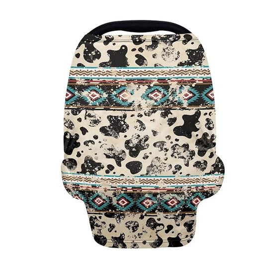 Binienty Aztec Cow Print Nursing Cover for Newborns Girls Boys, Stretchy Breathable Baby Car Seat Covers Infants Canopies