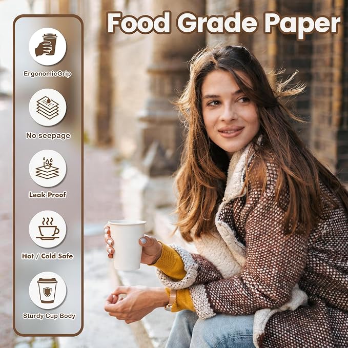 MOUMOULIFE 12 oz Disposable Paper Coffee Cups, To Go & Daily Use - Image 4