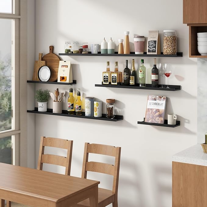 Floating Picture Ledge Shelves for Wall Set of 4, 48 Inch Wall Shelves with Lip Long Large Nursery Book Shelf for Toys Storage Kids Bookshelf Wall Mounted Living Room Bedroom Decor Frames