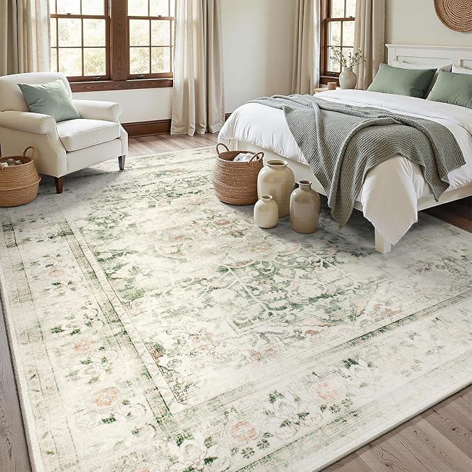 DCX 9x12 Green Rug, Machine Washable Stain Resistant Distressed Vintage Rug - Image 2