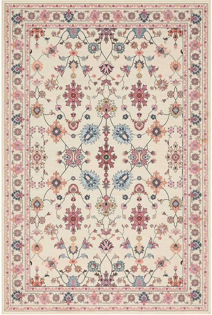 Rugxara Pink Rug for Living Room Bedroom, Floral 4x6 Washable Rug, Vintage Boho - Image 10