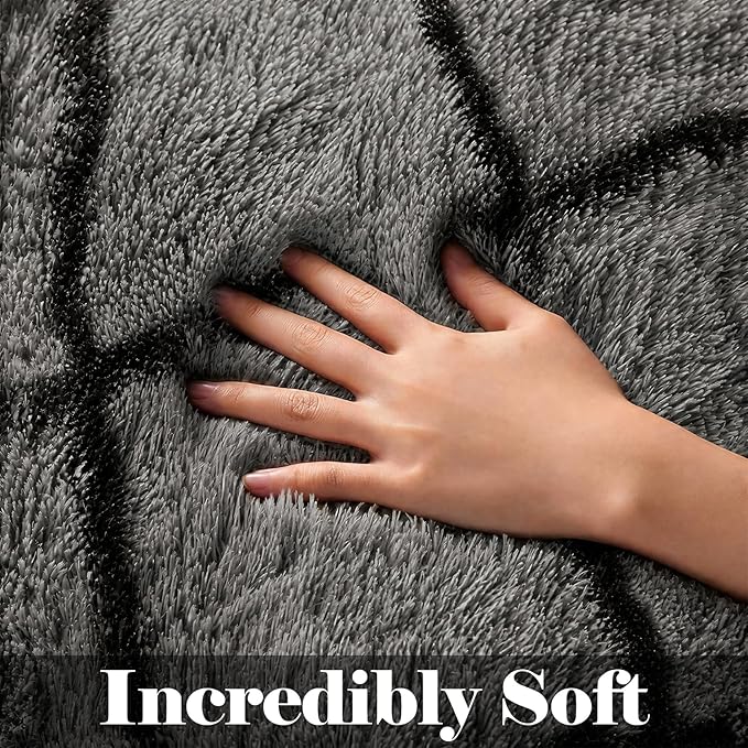 ONASAR Area Rugs for Bedroom Living Room, Fluffy 4x6 Grey and Black Bedside Rug - Image 2