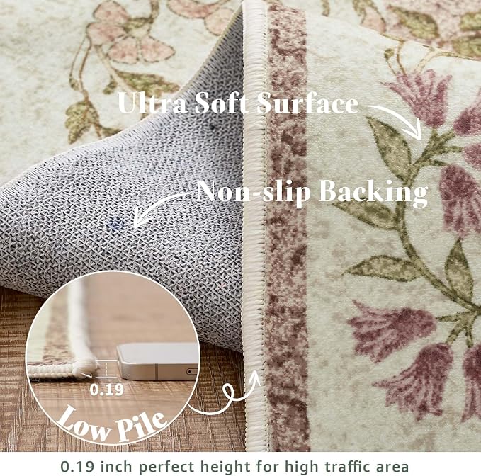 jinchan Zenith Floral Runner Rug 2x6 Washable Kitchen Runner Non-Slip Low-Pile - Image 7