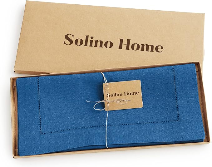 Solino Home 100% Pure Linen Table Runner Indigo Blue Hemstitch, 14 x 36 in | - Image 6