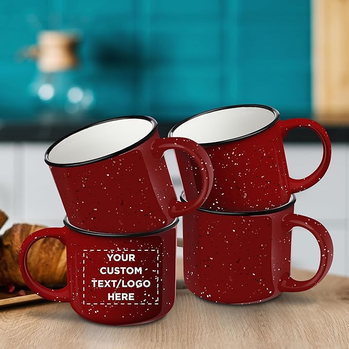 DISCOUNT PROMOS Custom Ceramic Campfire Coffee Mugs 13 oz. Set of 50, Personalized Bulk Pack - Perfect for Tea, Espresso, Cappuccino, Hot Cocoa - Red