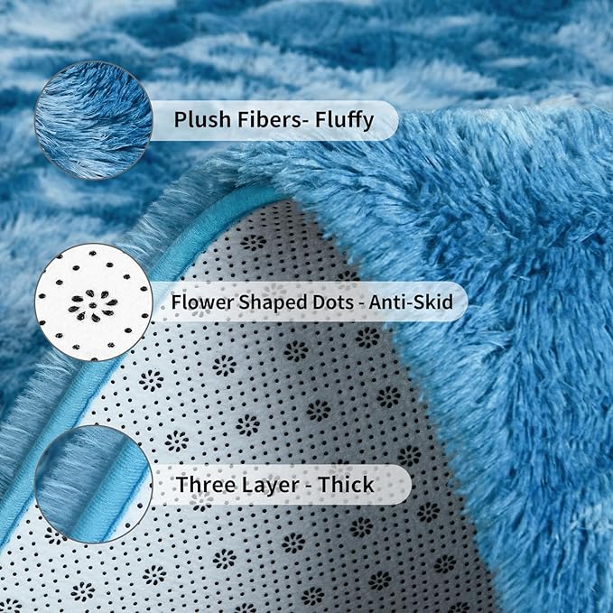 FlyDOIT Large Area Rugs for Living Room, 4x6 Feet Tie-Dyed Dark Blue Shaggy Rug - Image 6