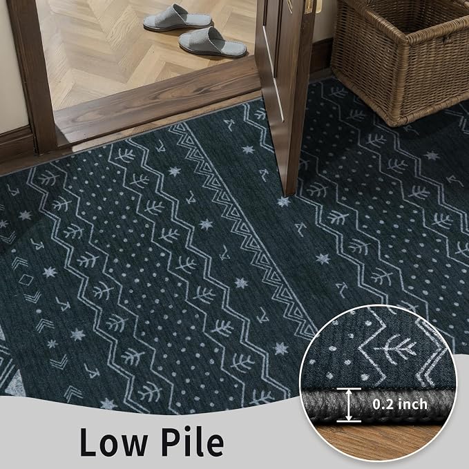 SERISSA 2x6 Kitchen Runner Rug, Washable Non-Slip Grey Boho Rug, Soft Low-Pile - Image 7