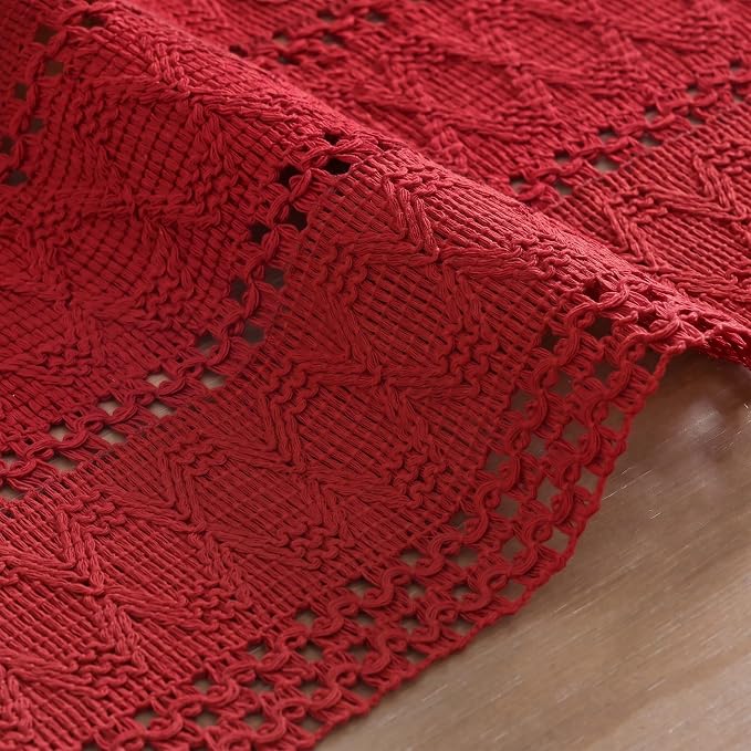 Artoid Mode Rose Red Woven Farmhouse Hollow Table Runner 12x36 Inch | Holiday - Image 5