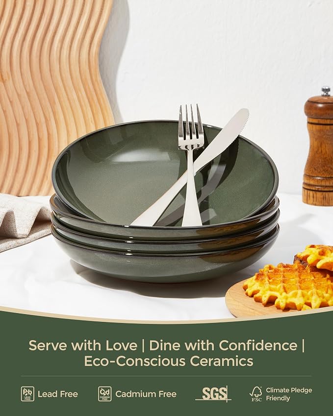 Pasta Bowls Set of 4, Reactive Glaze Salad Bowl 30 oz, Microwave & Dishwasher - Image 3