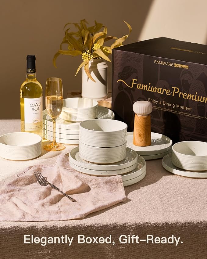 Stoneware Dinnerware Set for 6, Plates and Bowls - Image 7