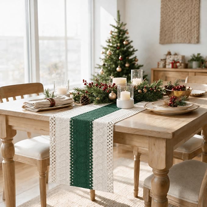 Artoid Mode Dark Green Farmhouse Rustic Table Runner 12x120 Inch | Seasonal - Image 4