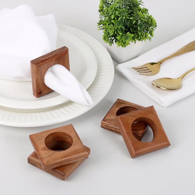 Acacia Wood Napkin Rings, 2.5x2.5x0.75 in, rustic farmhouse decor - Image 8