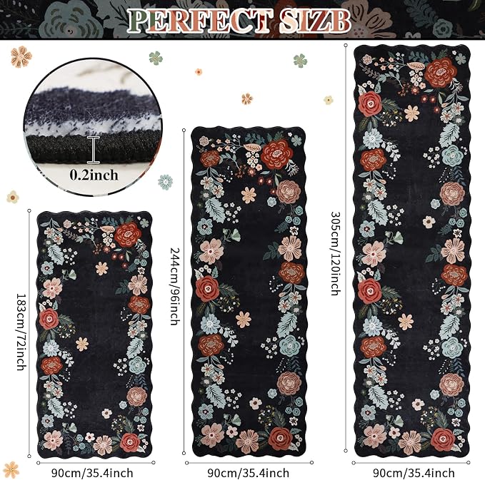 Floral Runner Rug 3x10, Washable Runners - Image 2