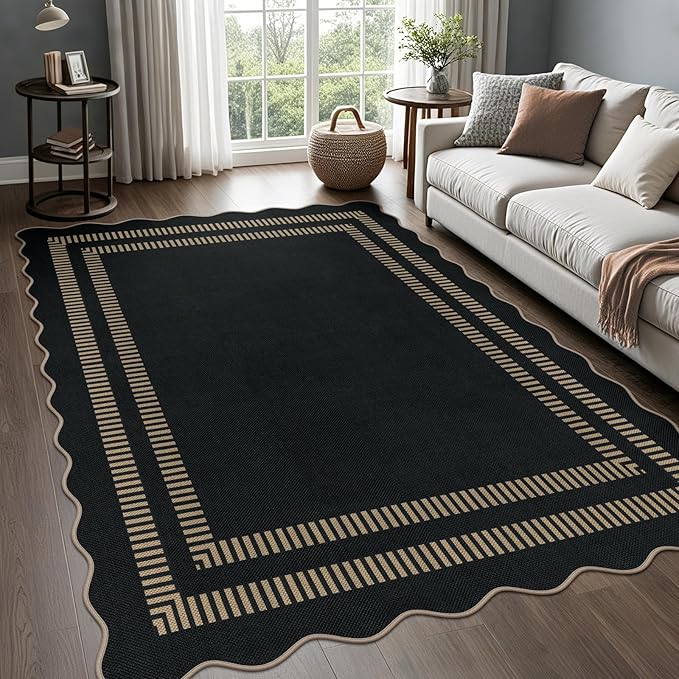 Scalloped Modern Easy Jute Carpet, 5x7 Outdoor Patio Washable Area Rug by LORWER