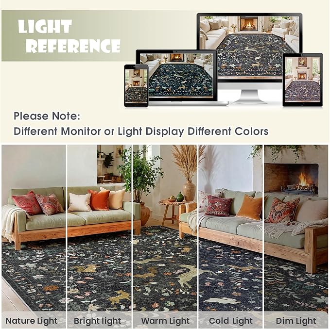 9x12 Area Rugs Washable Rug: Large Boho Living Room Rug Soft Non-Slip Low Pile - Image 8