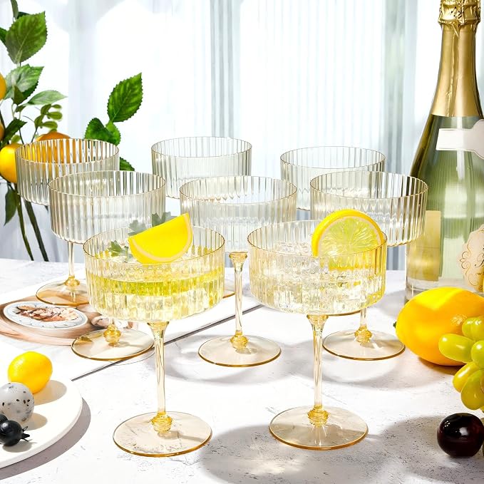 Jingmore 6 Pcs Ribbed Martini Glasses 10 oz Disposable Plastic Vintage Ribbed - Image 5