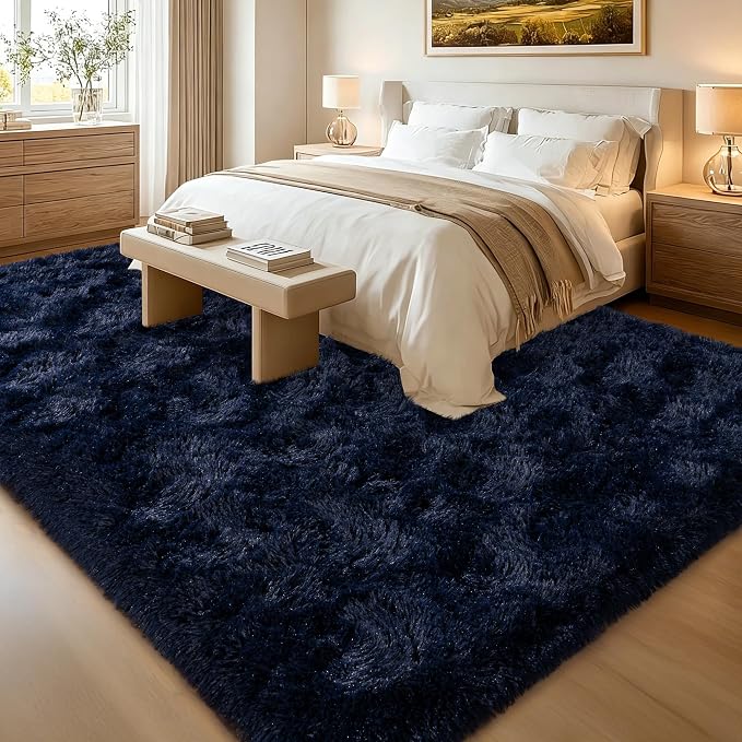 Navy Blue Rug for Living Room, 5x7 Fluffy Area Rugs for Bedroom, Soft Carpet - Image 2