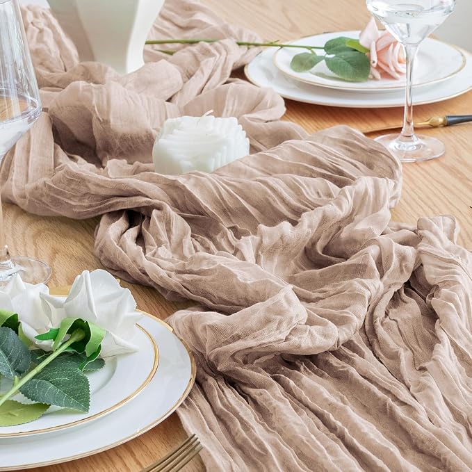Cheesecloth Table Runner 10FT 6Pcs Nude Pink Boho Gauze Rustic Sheer Runner | - Image 5