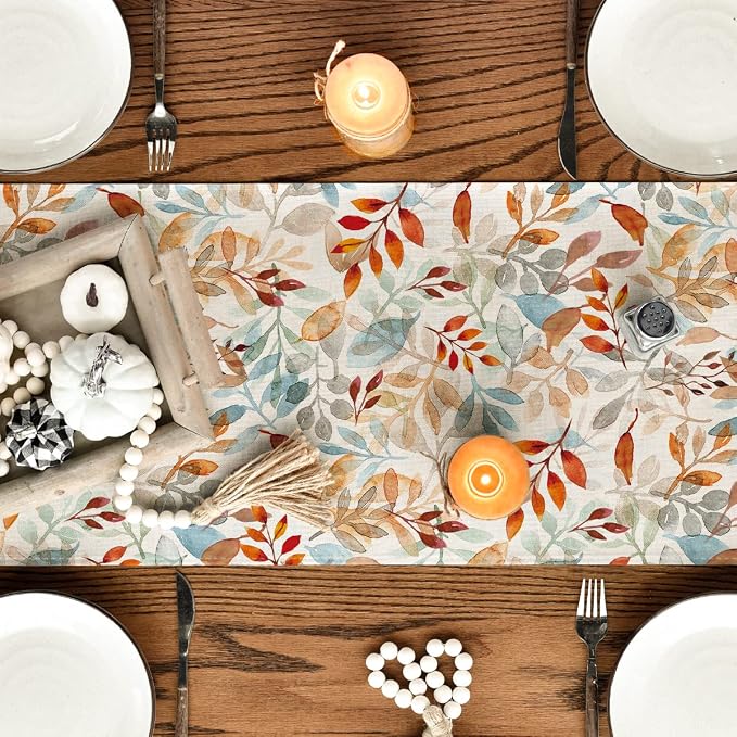 Artoid Mode 210 GSM Fall Table Runner 13x90 Inch Home Party Decor | Beige - Image 4