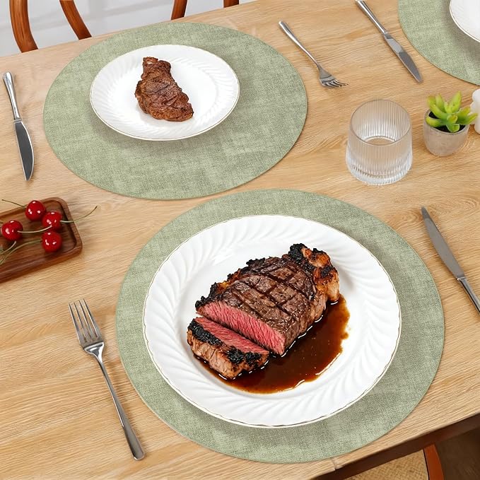 Maxpearl Faux Leather Round Placemats Set of 6, 13.8 inch, Light Green | - Image 7