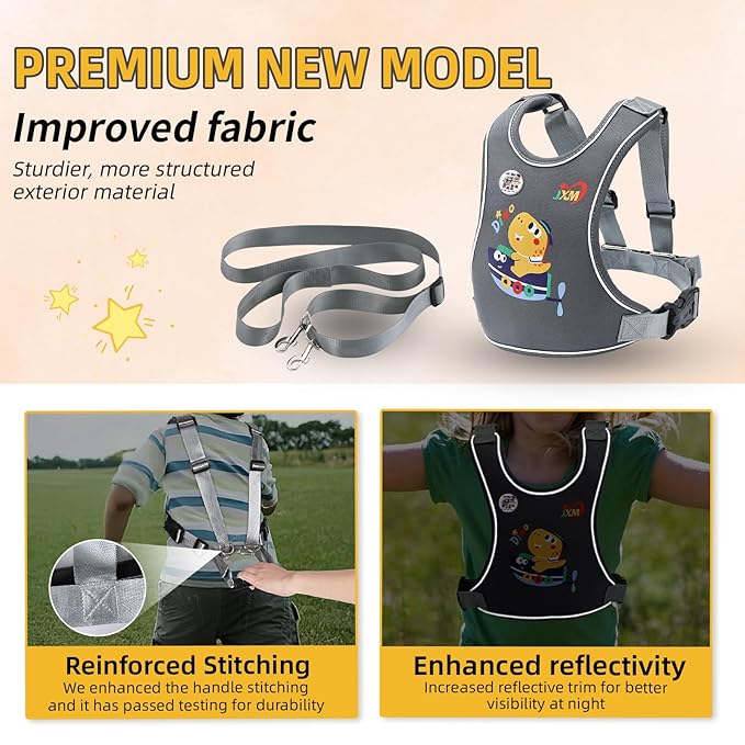 2025 New Safety Walking Harness for Big Kids (6-12yrs) with Autism Special Needs ADHD, Anti-Elopement Vest Harness with Grab Handle and Light Reflector, Adjustable Leash for Autistic, Active Child