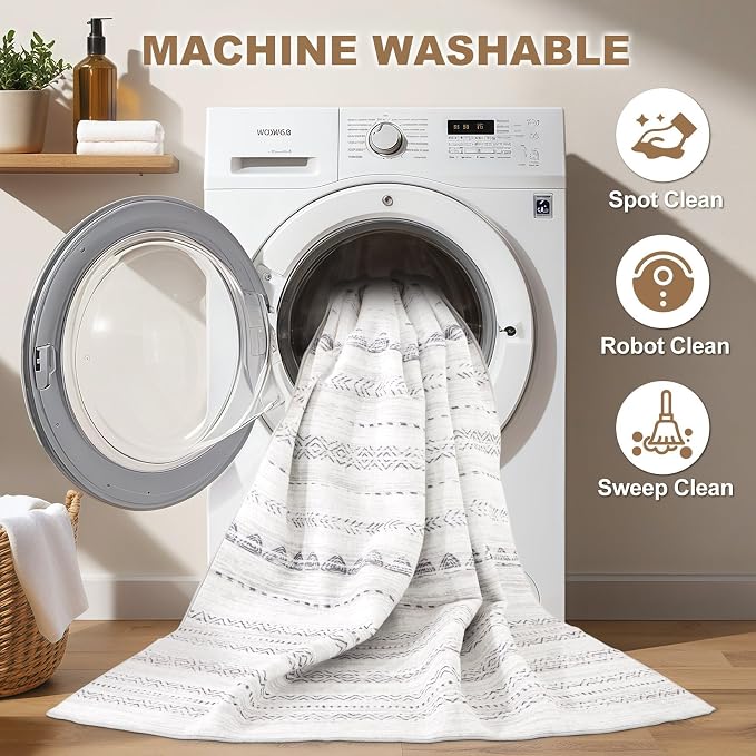 Nakagishi Runner Rug Kitchen Washable Rugs: 3x8 Non-Slip Boho Soft Modern Stain - Image 2