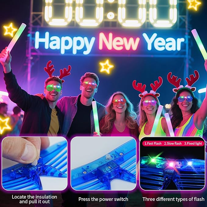40 PCs LED Glasses,Light Up Glasses,Glow Glasses Glow In The Dark Party Supplies Suitable For Kids/Adults, 3 Light up Modes, 5 Neon Colors Rave Party,Wedding, Birthday, Concert, New Year, Carnival