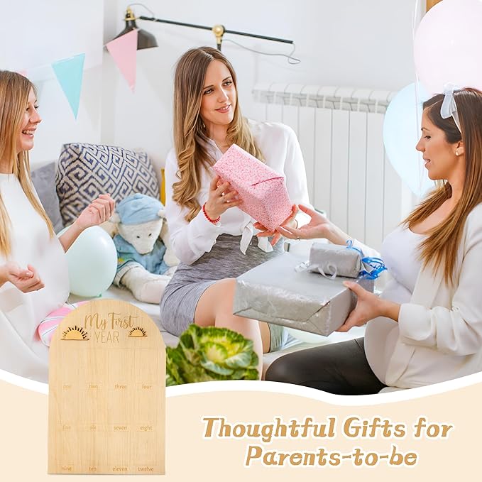 R HORSE My First Year Photo Display Wood Board, 3D Boho Sun Baby's First Year Picture Frame 12 Months Milestone Board Neutral Baby Keepsake Birthday Nursery Decor Gift for Boy Girl