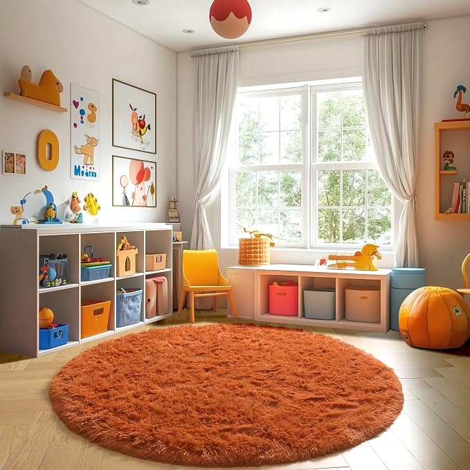 Amdrebio Burnt Orange Round Area Rug 5Ft - Image 7
