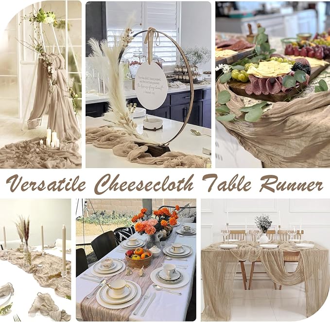 3 Pack Nude Cheesecloth Table Runner, 10ft Light Brown Runner - Image 4