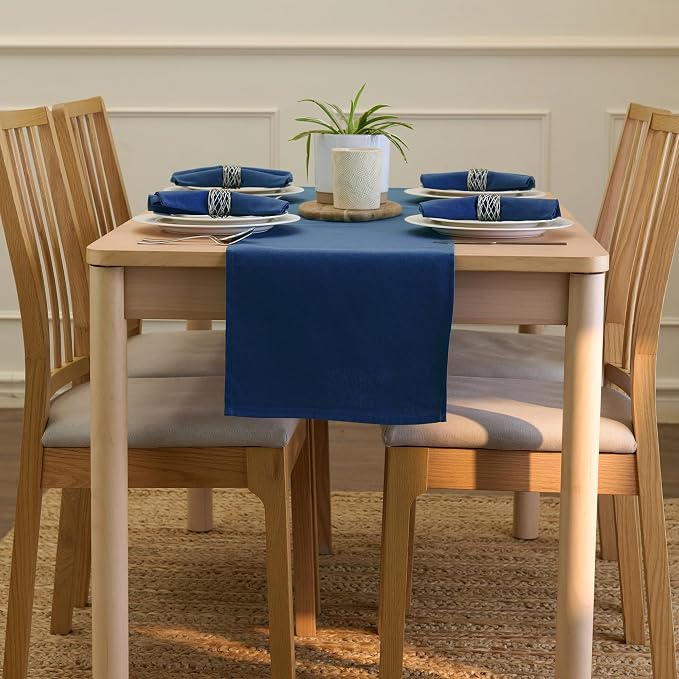 Encasa XO Table Runner, Cotton Canvas Dining Runner 13"x59" | Cobalt, 180 GSM - Image 4