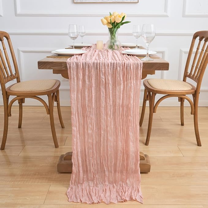 Asee'm 6pcs Dusty Pink Cheesecloth Table Runner Summer 10FT Gauze Rustic | Boho - Image 6