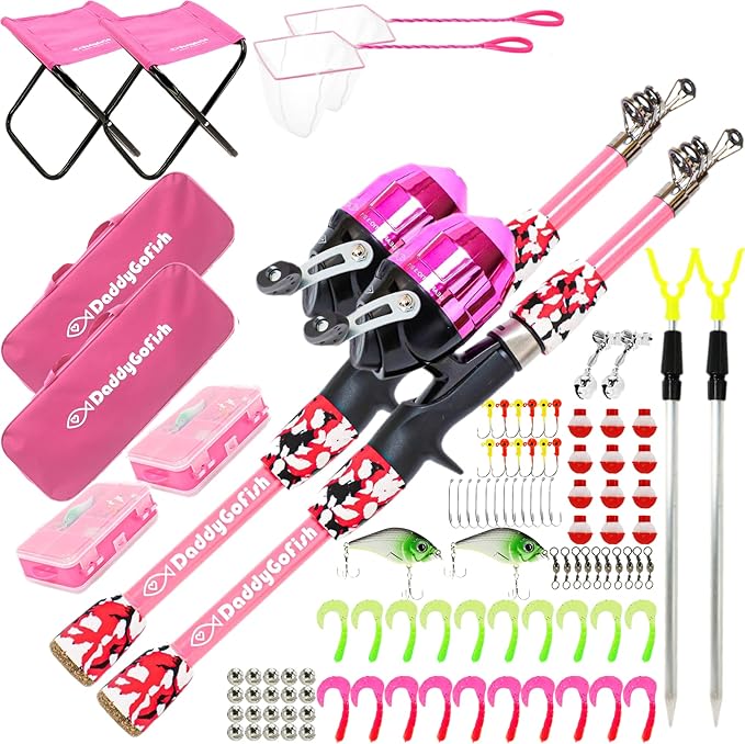 DaddyGoFish Kids Fishing Pole - Rod Reel Combo Tackle Box Starter Set - First Year Small Gear Kit for Boys Girls Toddler Youth Age Beginner Little Children
