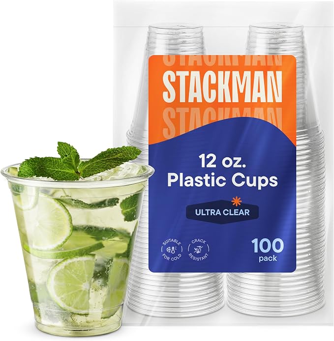Stack Man Clear Disposable Plastic Cups PET Crystal Clear Disposable 12oz - Image 6