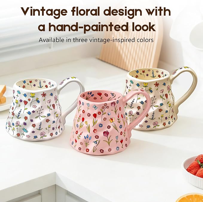 Oversized Cute Pink Floral Coffee Mug 20 oz, Large Ceramic Mug - Image 2