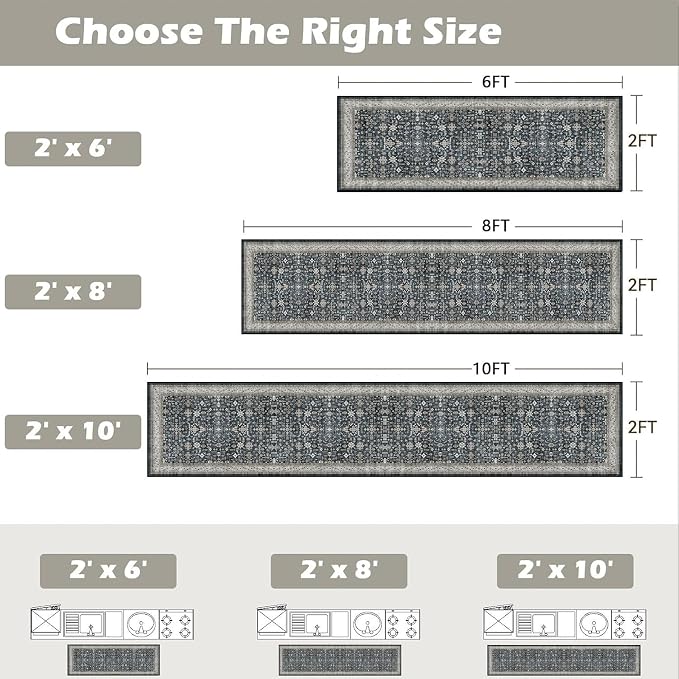 Ashen Washable 2x6 Runner Rugs for Hallway Kitchen Bedroom Beside Laundry Room - Image 2