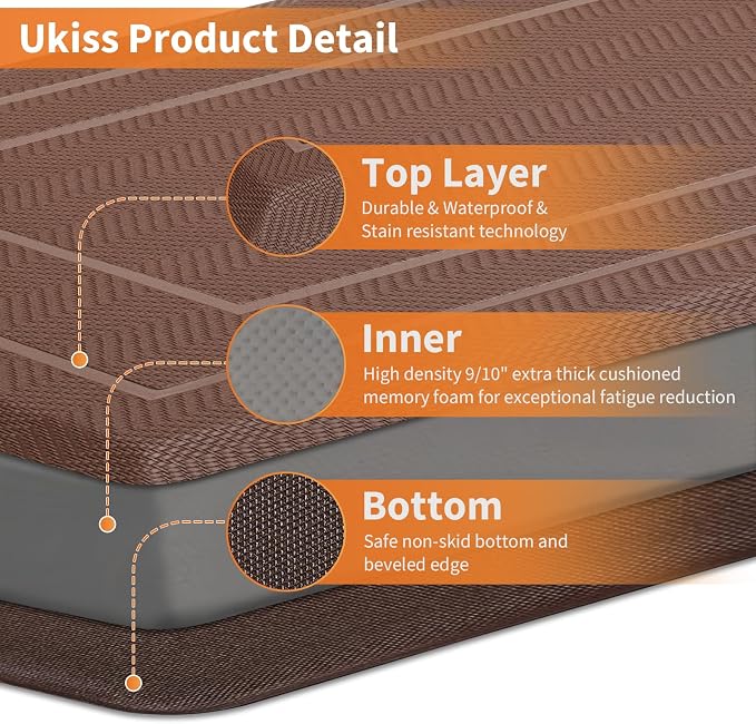 UKISS 9/10"" Extra Thick Cushioned Anti Fatigue Kitchen Mat, Waterproof High - Image 6