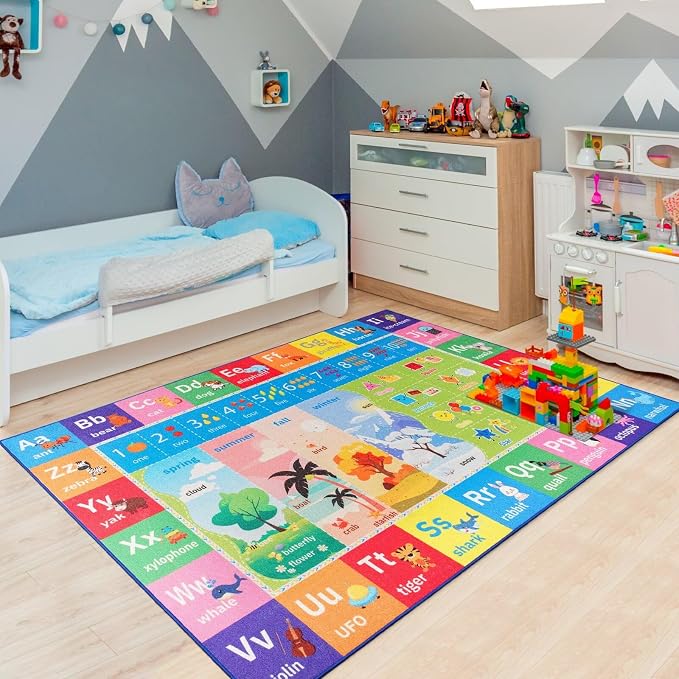 Macgace ABC Kids Rug for Playroom, 7x10 Washable Classroom Area Rugs, Toddler - Image 3