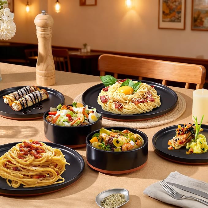 LIANYU Plates and Bowls Sets, 18 Pieces Stoneware Dinnerware Set - Image 7