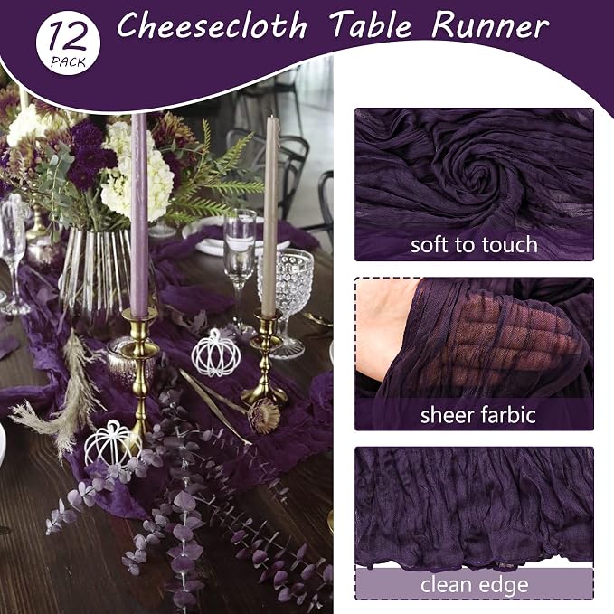 12 Pack 13Ft Cheesecloth Table Runner 35x157 Inch Boho Gauze Table Runner - Image 4