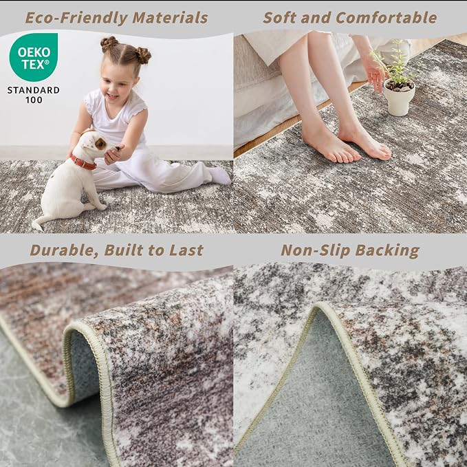 3x7 Kitchen Runner Rug – Washable Non-Slip Modern Abstract Neutral Carpet - Image 5