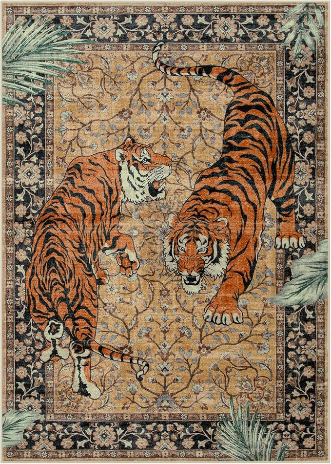Moynesa Tiger 5x7 Area Rugs, Boho Washable Rugs - Image 2
